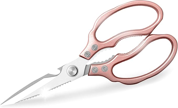Kitchen Scissors, Heavy Duty Sharp Shears Dishwasher Safe, Rose Gold Cooking Accessories for Meat, Chicken, Fish, Poultry, Herb, Bread