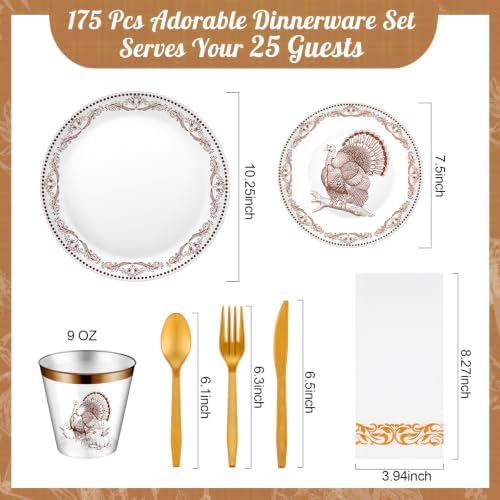 175 Pcs Rosh Hashanah Fall Plastic Dinnerware Set, Turkey, Brown - Image 2
