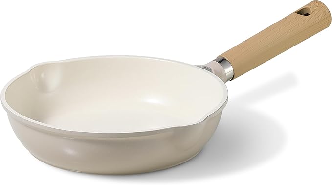 CAROTE 8" Ceramic Frying Pan Skillet, Non Stick Frying Pan Chef's Pan, Healthy & PFOA/PFAS Free, Induction-Compatible, Taupe