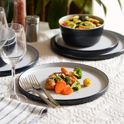 Melamine Dinnerware Sets,Plate and Bowl Set for 4,Navy Blue,Gray - Image 5