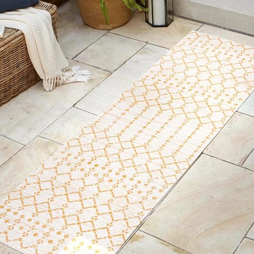 JONATHAN Y Moroccan Geometric Indoor Outdoor Runner Rug 2X8 Cream/Yellow, Ourika Textured Weave for Backyard, Patio, Porch, Easy-Cleaning, High Traffic, Pet-Friendly, Non-Shedding (SMB108J-28) - Image 3