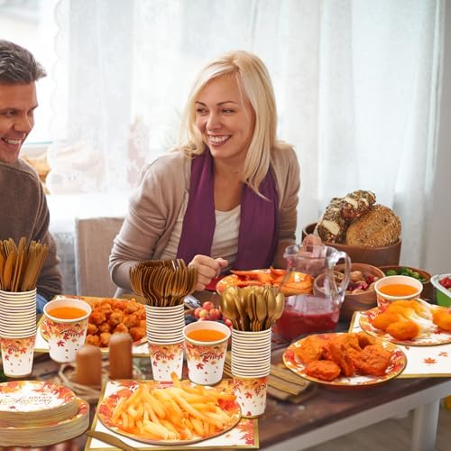 Ziliny 350pcs Thanksgiving Fall Dinnerware Paper Plate Napkins, Maple Leaf - Image 3