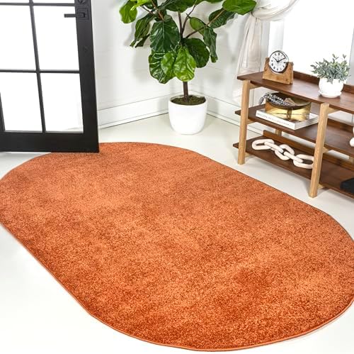 JONATHAN Y Haze Solid Low-Pile Orange 5x8 Oval Indoor Area Rug, Coastal,Bohemian,Minimalist,Classic, Easy-Cleaning for Living Room,Bedroom,Kitchen,Pet Friendly,Non-Shedding (SEU100M-5OV) by JONATHANY