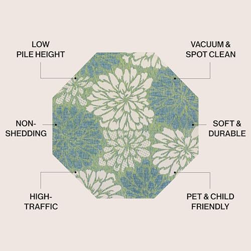 JONATHAN Y Floral Textured Weave Indoor Outdoor Octagon Area Rug 5 Ft Cream/Green, Zinnia Modern for Backyard, Patio, Porch, Easy-Cleaning, High Traffic, Pet-Friendly, Non-Shedding (SMB110D-5TGN) - Image 2