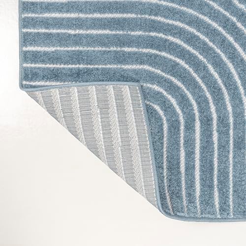JONATHAN Y Hallie High-Low Curve Dark Blue/Cream 5x8 Indoor/Outdoor Area Rug, Minimalist Geometric, Pet Friendly, for Patio, Backyard, Living Room, Bedroom, Office, Hose-Washable (SCN100C-5) - Image 5