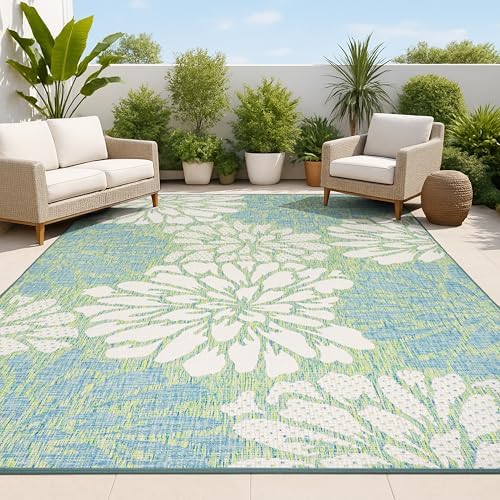 JONATHAN Y Floral Textured Weave Indoor Outdoor Area Rug 4X6 Cream/Green, Zinnia Modern for Backyard, Patio, Porch, Easy-Cleaning, High Traffic, Pet-Friendly, Non-Shedding (SMB110D-4) by JONATHANY