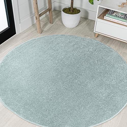JONATHAN Y Haze Solid Low-Pile Aqua Blue 4' Round Indoor Area Rug, Coastal,Bohemian,Minimalist,Classic, Easy-Cleaning for Living Room,Bedroom,Kitchen,Pet Friendly,Non-Shedding (SEU100S-4R) by JONATHANY
