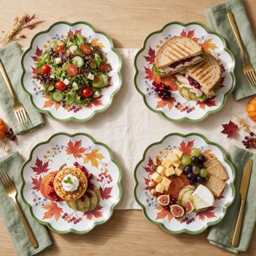 Fall Plates, 4 Pack 9 Inch Melamine Pumpkin Plates, Scalloped Rim - Image 6