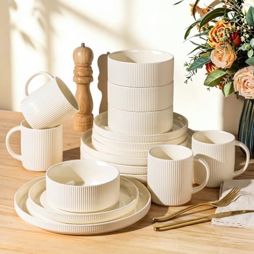 TheTerra Ceramic Dinnerware Set for 4, 16-Piece Plates and Bowls Set by TheTerra