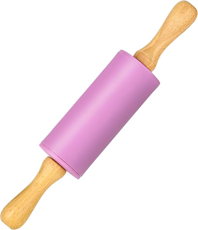 Mini Silicone Rolling Pin for Kids, Non-stick Surface Wood Handle, 9 Inch 1 Pack Purple