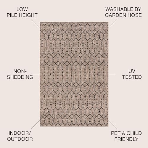JONATHAN Y Moroccan Geometric Indoor Outdoor Square Area Rug 6X6 Natural/Black, Ourika Textured Weave for Backyard, Patio, Porch, Easy-Cleaning, High Traffic Pet-Friendly, Non-Shedding SMB108D-6SQ - Image 2