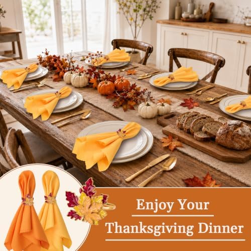 Fall Thanksgiving Cloth Napkins and Napkin Rings, Fall Table Decorations - Image 4