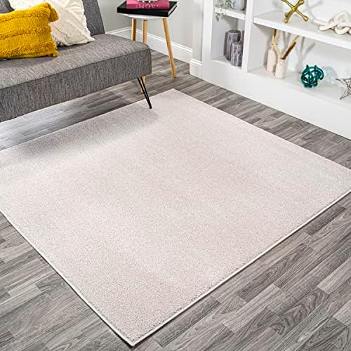 JONATHAN Y Haze Solid Low-Pile Ivory 9x9 Square Indoor Area Rug, Coastal,Bohemian,Minimalist,Classic, Easy-Cleaning for Living Room,Bedroom,Kitchen,Pet Friendly,Non-Shedding (SEU100D-9SQ) by JONATHANY