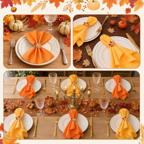 Fall Thanksgiving Cloth Napkins and Napkin Rings, Fall Table Decorations - Image 5