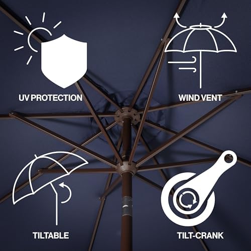 JONATHAN Y Tracy 9' Scalloped Market Patio Umbrella, Navy/Dark Brown - Image 3