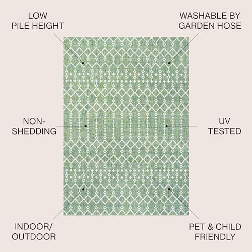 JONATHAN Y Moroccan Geometric Indoor Outdoor Square Area Rug 5X5 Green/Cream, Ourika Textured Weave for Backyard, Patio, Porch, Easy-Cleaning, High Traffic, Pet-Friendly, Non-Shedding (SMB108L-5SQ) - Image 2
