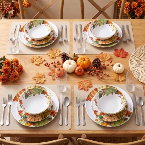 12Pcs Fall Melamine Dinnerware Set, Pumpkin Plates and Bowls Set for 4 - Image 4