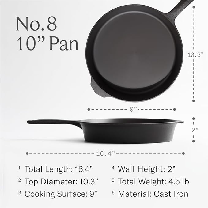 Field Company 10.25-Inch Cast Iron Skillet – Lightweight & Smooth, Made in USA, Pre-seasoned with Organic Oil – Perfect for 2–4 Servings (No.8 Medium)