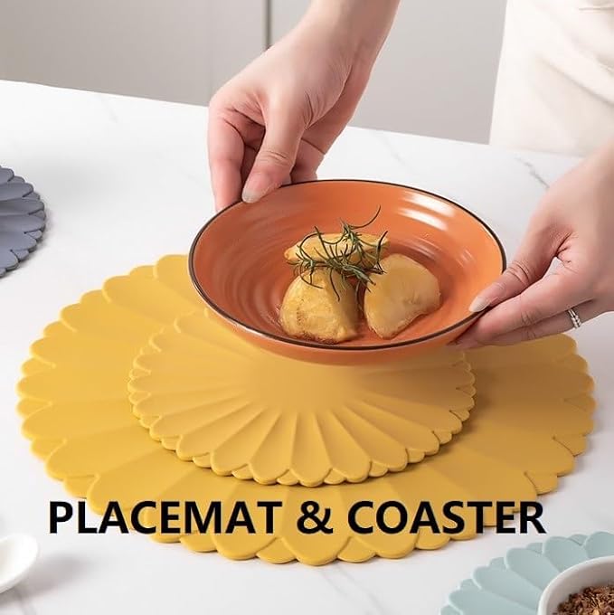 Heat-Resistant Silicone Trivet Mats, Non-Slip Hot Plate Holder for Kitchen Countertops & Dining Table, Reusable Pot Holder Pad with Secure Grip, Dishwasher Safe (Green, Diameter: 18cm/7.09")