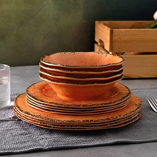 LEHAHA 12 Piece Crackle Lightweight Melamine Dinnerware Sets-Service for 4 - Image 6
