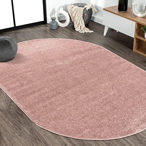 JONATHAN Y Haze Solid Low-Pile Pink 6x9 Oval Indoor Area Rug, Coastal,Bohemian,Minimalist,Classic, Easy-Cleaning for Living Room,Bedroom,Kitchen,Pet Friendly,Non-Shedding (SEU100P-6OV) by JONATHANY
