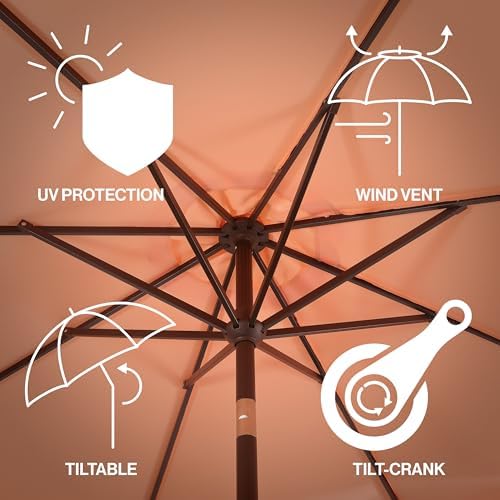 JONATHAN Y Tracy 9' Scalloped Market Patio Umbrella, Coral Pink/Dark Brown - Image 3