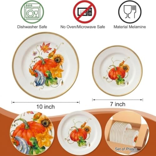 Havawish 12 Pcs Fall Dishes Pumpkin Melamine Dinnerware 10" and 7" Plates - Image 2
