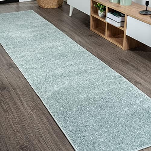 JONATHAN Y Haze Solid Low-Pile Aqua Blue Runner Rug 2x12, Coastal,Bohemian,Minimalist,Classic, Easy-Cleaning for Living Room,Bedroom,Kitchen,Pet Friendly,Non-Shedding (SEU100S-212) by JONATHANY