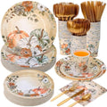350pcs Thanksgiving Fall Dinnerware Paper Plate Napkins, Pumpkin Floral by Ziliny