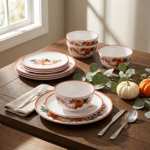 Fall Pumpkin Dinnerware Set for 4, 12-Piece BPA-Free Melamine Dinnerware - Image 5