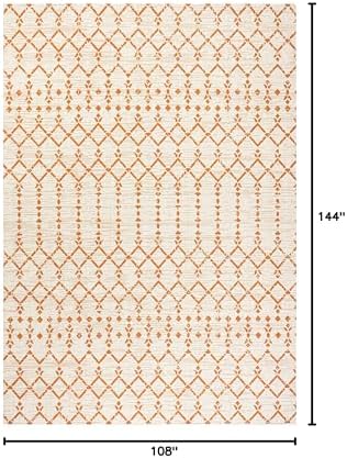 JONATHAN Y Moroccan Geometric Indoor Outdoor Area Rug 9X12 Cream/Orange, Ourika Textured Weave for Backyard, Patio, Porch, Easy-Cleaning, High Traffic, Pet-Friendly, Non-Shedding (SMB108O-9) - Image 2