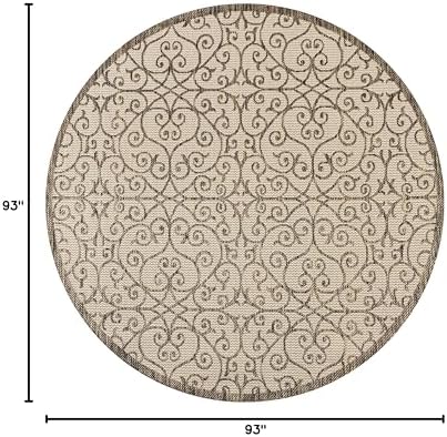 JONATHAN Y Vintage Filigree Indoor Outdoor Round Area Rug 8 Ft Beige/Brown, Madrid Textured Weave for Backyard, Patio, Porch, Easy-Cleaning, High Traffic, Pet-Friendly, Non-Shedding (SMB107B-8R) - Image 2