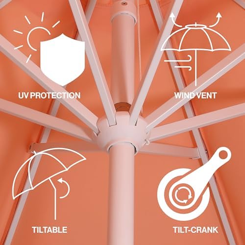 JONATHAN Y Tracy 9' Scalloped Market Patio Umbrella, Coral Pink/White - Image 3