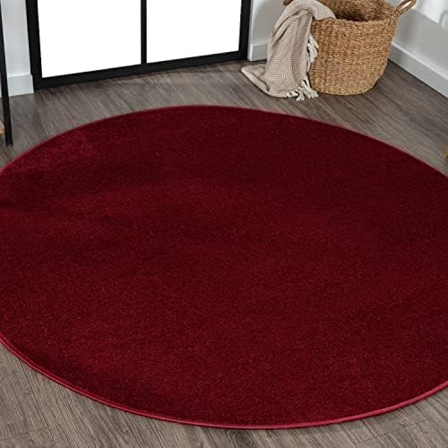 JONATHAN Y Haze Solid Low-Pile Dark Red 8' Round Indoor Area Rug, Coastal,Bohemian,Minimalist,Classic, Easy-Cleaning for Living Room,Bedroom,Kitchen,Pet Friendly,Non-Shedding (SEU100Q-8R) by JONATHANY