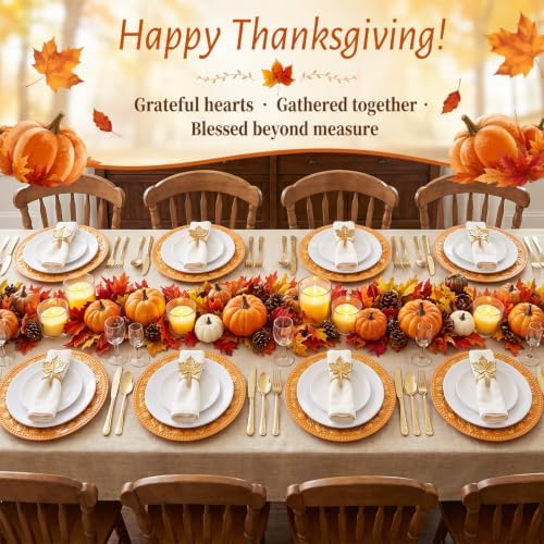 Havawish 8 Pcs 13 Inch Orange Charger Plates with Pumpkin & Fall Leaf Edge - Image 6