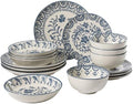Bloomhouse - 2-Time Oprah’s Favorite Things - Valencia Flor 16 Piece Dinnerware Set, Artisanal Decorated Stoneware Plates & Bowls, Service for 4, Microwave & Dishwasher Safe, Iris Blue by Unknown