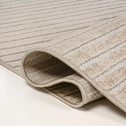 JONATHAN Y Hallie High-Low Curve Beige/Cream 8x10 Indoor/Outdoor Area Rug, Minimalist, Japandi, Geometric, Pet Friendly, for Patio, Backyard, Living Room, Bedroom, Office, Hose-Washable (SCN100D-8) - Image 6