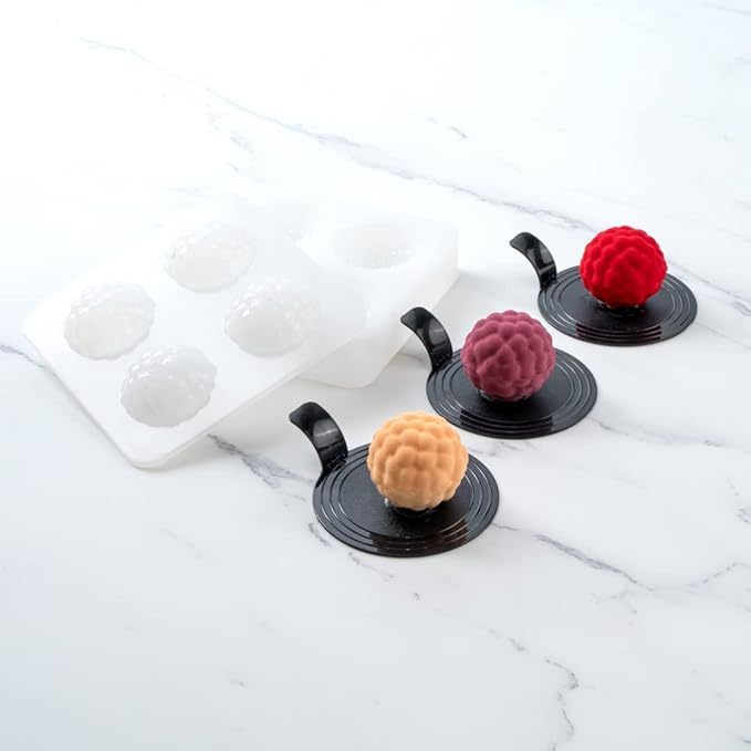 Pastry Tek 4 Cavities Fruit Silicone Mold, 1 Oven-Ready Berry Mold - Flexible, Freezable, White Silicone Lychee Berry Mold, Easy Release, For Baking - Restaurantware