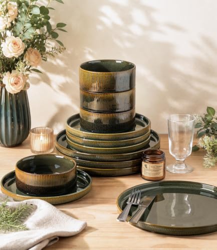 TheTerra Ceramic Dinnerware Set for 4, 12-Piece Plates and Bowls Set - Image 6