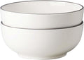 Salad Bowls, 120 OZ(10") Large Serving Bowls Set of 2, Ceramic White Serving Bowls for Salad, Soup, Pasta and Dinner, Large Porcelain Bowl Set for Entertaining with Black on the Rim