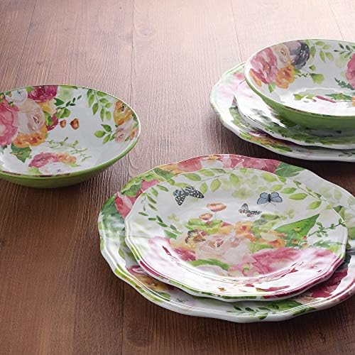 UPware 12 Piece Rose Garden Melamine Dinnerware Sets, Outdoor Dishes Set, Plates and Bowls Sets, Service for 4, Multicolor - Image 7