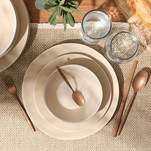 Bloomhouse - Two Time Oprah's Favorite Things Winner - Montecito Breeze 16 Piece (Service for 4) Double Plates and Bowls Stoneware Reactive Glaze Dinnerware Set - Marble Dawn Cream - Image 3