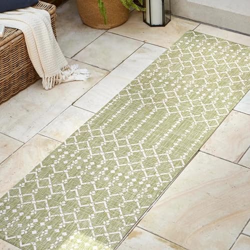 JONATHAN Y Moroccan Geometric Indoor Outdoor Runner Rug 2X8 Light Green/Cream, Ourika Textured Weave for Backyard, Patio, Porch, Easy-Cleaning, High Traffic, Pet-Friendly, Non-Shedding SMB108N-28 - Image 3