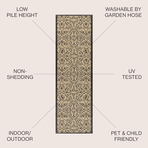 JONATHAN Y Vintage Filigree Indoor Outdoor Runner Rug 2X14 Black/Khaki, Madrid Textured Weave for Backyard, Patio, Porch, Easy-Cleaning, High Traffic, Pet-Friendly, Non-Shedding (SMB107A-214) - Image 2