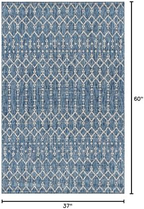 JONATHAN Y Moroccan Geometric Indoor Outdoor Area Rug 3X5 Navy/Light Gray, Ourika Textured Weave for Backyard, Patio, Porch, Easy-Cleaning, High Traffic, Pet-Friendly, Non-Shedding (SMB108B-3) - Image 2