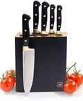 Black and Gold Knife Set with Block - 6-Piece Luxe Kitchen Knives with Block and Sharpener - Modern Black and Gold Kitchen Accessories for Stylish Cooking