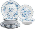 UPware 12 Piece Blue and White Floral Melamine Dinnerware Sets, Outdoor Dishes Set, Plates and Bowls Sets, Service for 4, Blue by UPware