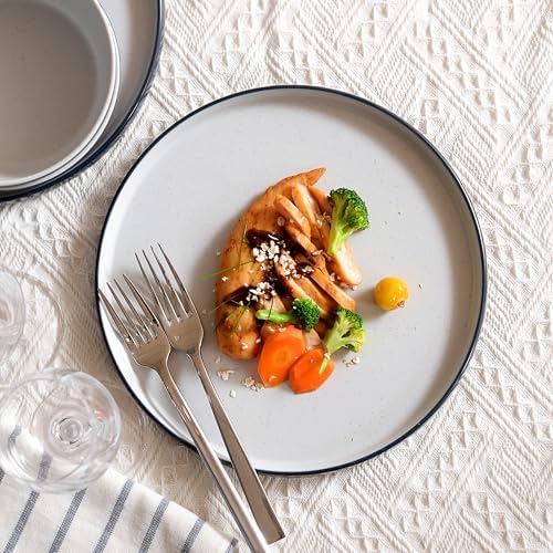 Melamine Dinnerware Sets,Plate and Bowl Set for 4,Navy Blue,Gray - Image 4