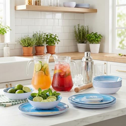 Outdoor Melamine Dinnerware Set for 4, 12-Piece Sailboat Plates and Bowls - Image 6