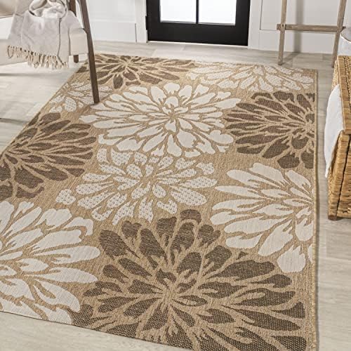 JONATHAN Y Floral Textured Weave Indoor Outdoor Area Rug 8X10 Brown/Cream, Zinnia Modern for Backyard, Patio, Porch, Easy-Cleaning, High Traffic, Pet-Friendly, Non-Shedding (SMB110I-8) - Image 3